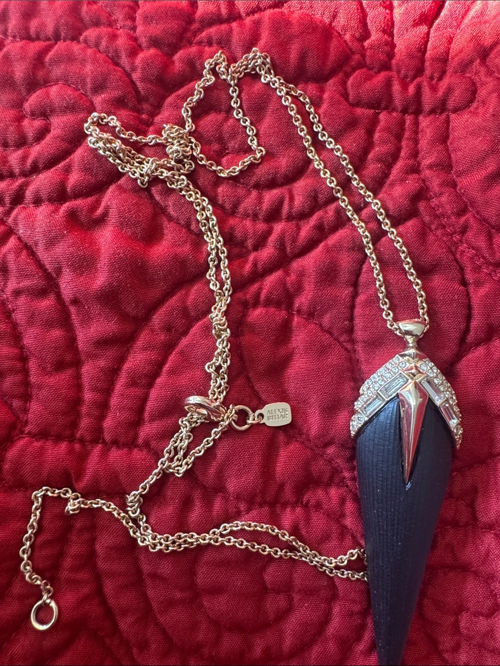 Gold-Tone Necklace with Black Pendant and Crystal Accents